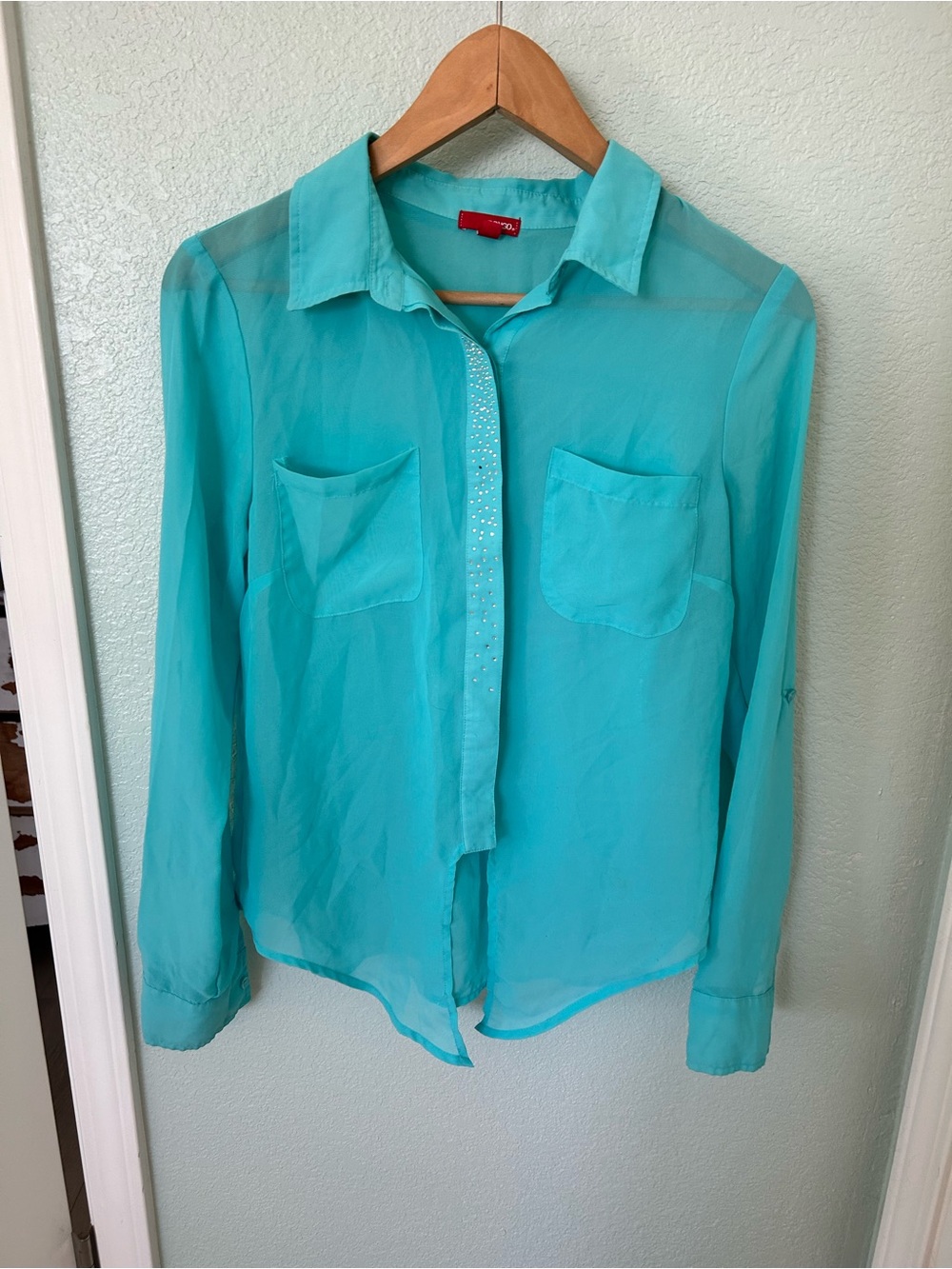 BONGO Turquoise Sheer Button-Down Blouse
